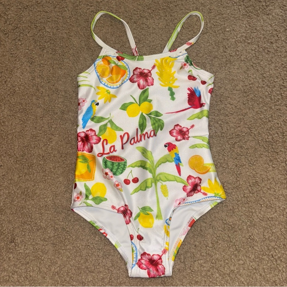 Cotton On Helen Vanilla tropical fruit One Piece swimsuit, size 3 & 4